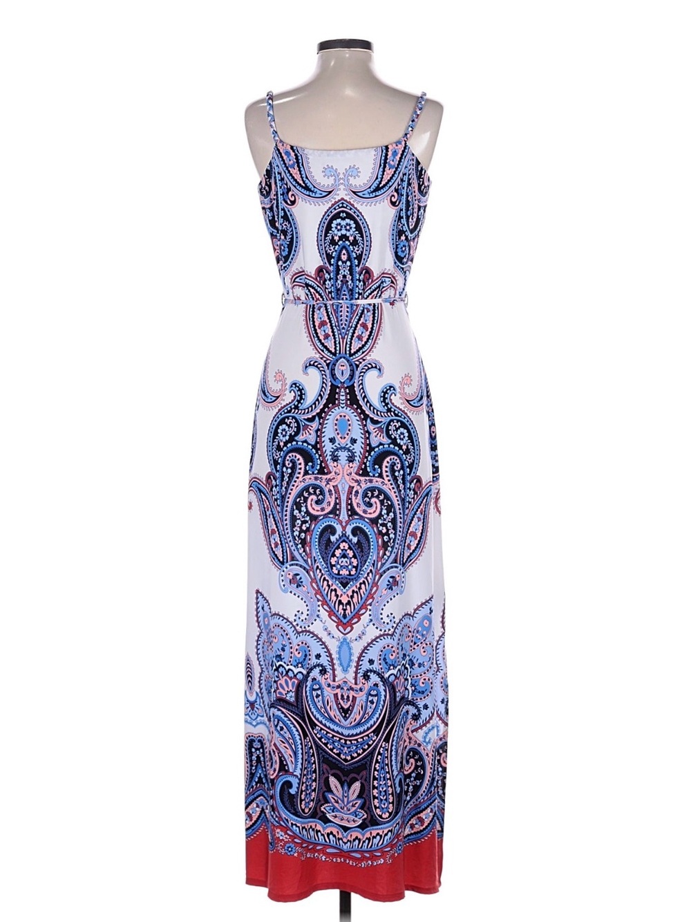 Bluet Paisley Maxi Dress Size 8 | Blue Red Boho Tie Waist Spaghetti Strap